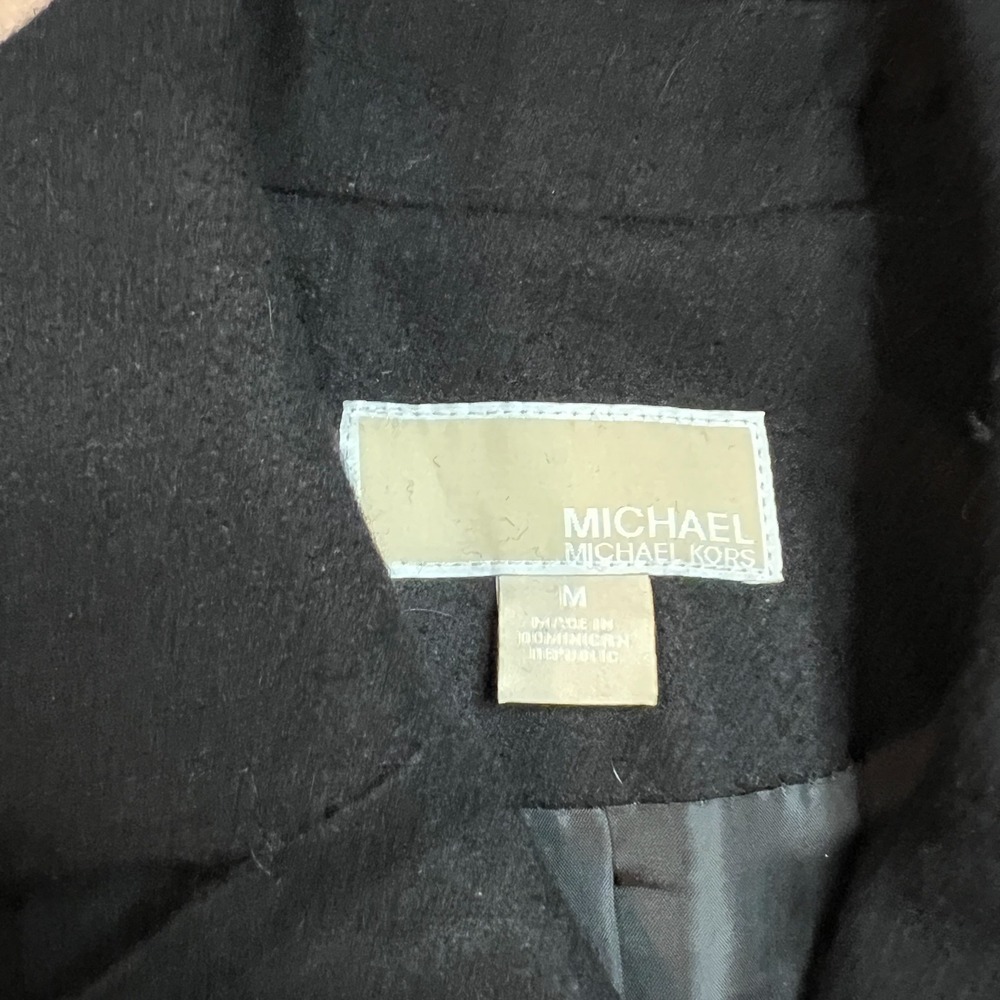 Michael Kors Black Double Breasted Wool Blend Pea Coat Gold Buttons Sz Medium - Picture 5 of 12